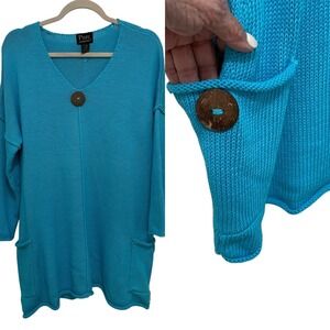 Pure Handknit Knit Tunic‎ Womens M Pockets Button Accent 100% Cotton